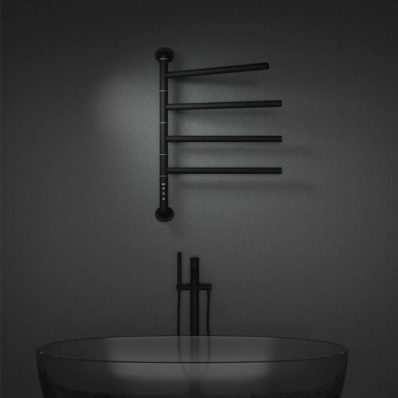 Modern round metal tube 180° rotated electric towel rack, concealed installation bathroom stainless steel drying rack GN845FH
