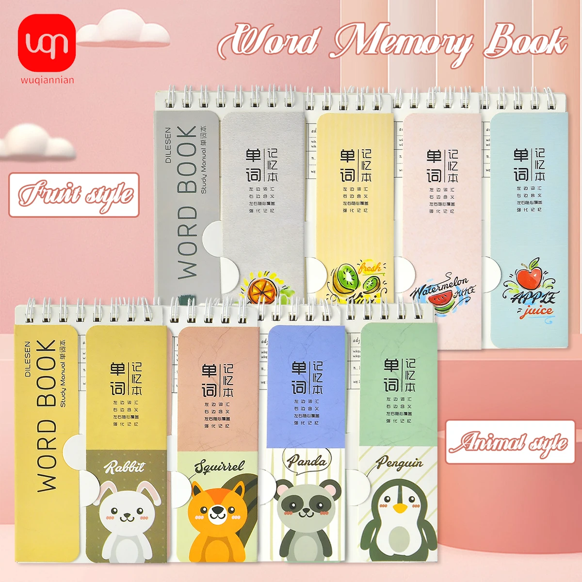 Portable Spiral Word Memory Book With Cover Cartoon Pocket Vocabulary Notebook Student English Learning Stationery