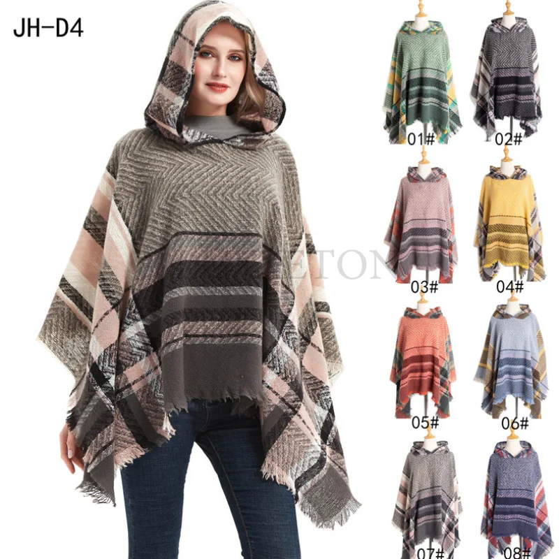 Women Hooded Cape with Fringed Hem Knit Crochet Poncho Tassel Shawl Ponchos for Women Shawl for Women Winter Luxury Cape