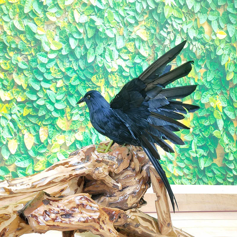 30x50cm Creative Realistic Black Crow Model with Foam And Furs Wings Handicraft for Home Garden Decoration Gift