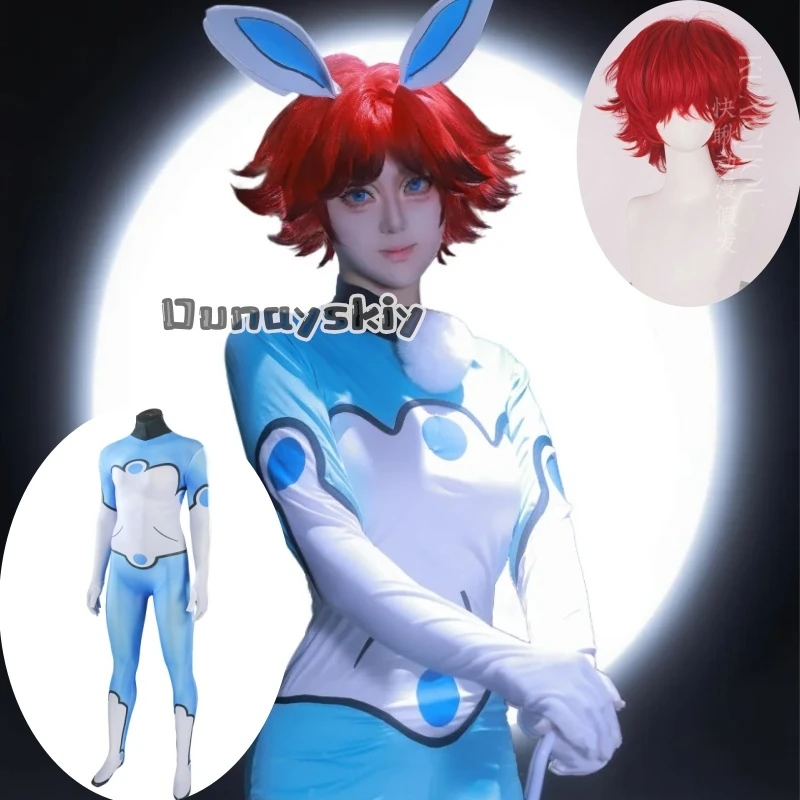 ‌ ‌ Bunnyx Cosplay Kostüme Anime-Charakter Halloween-Party Auftritts-Kostüm für Erwachsene Kinder Jumpsuit Blauer Bodysuit Perücken-Set ‌