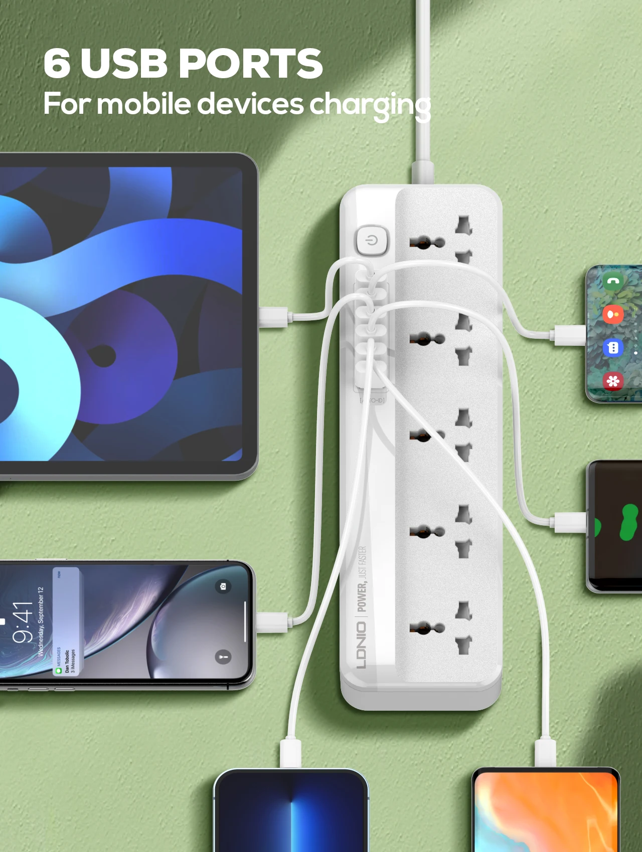 EU UK US Plug Universal AC Outlets Multitap Socket 2m Extension Cord with USB A Home Office Surge Protector Network Filter LDNIO