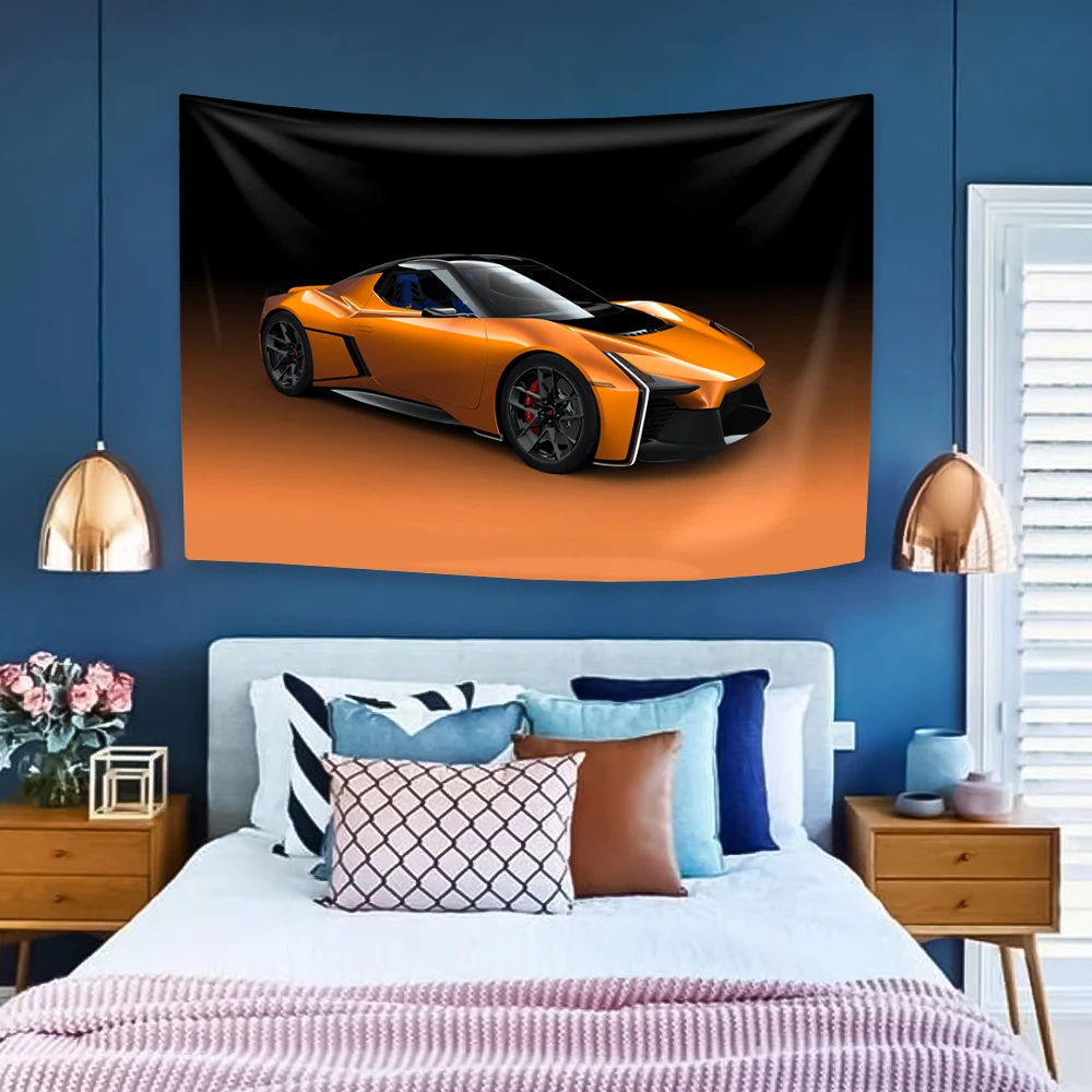 Orange Racing Car Tapestry Cool Home Decor Aesthtics Bedroom Dormitory Background Cloth Wall Hanging Carpets Birthday Present