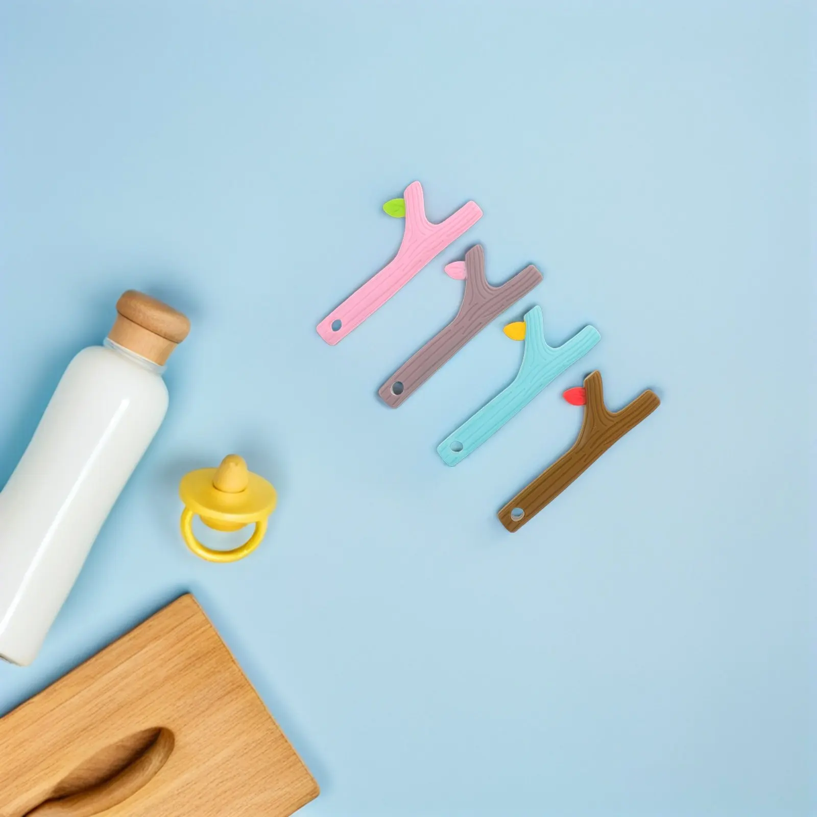 4pcs Silicone Baby Teether Sticks – Hollow Branch Design, Soft Sensory Chew Toys for Teething Relief