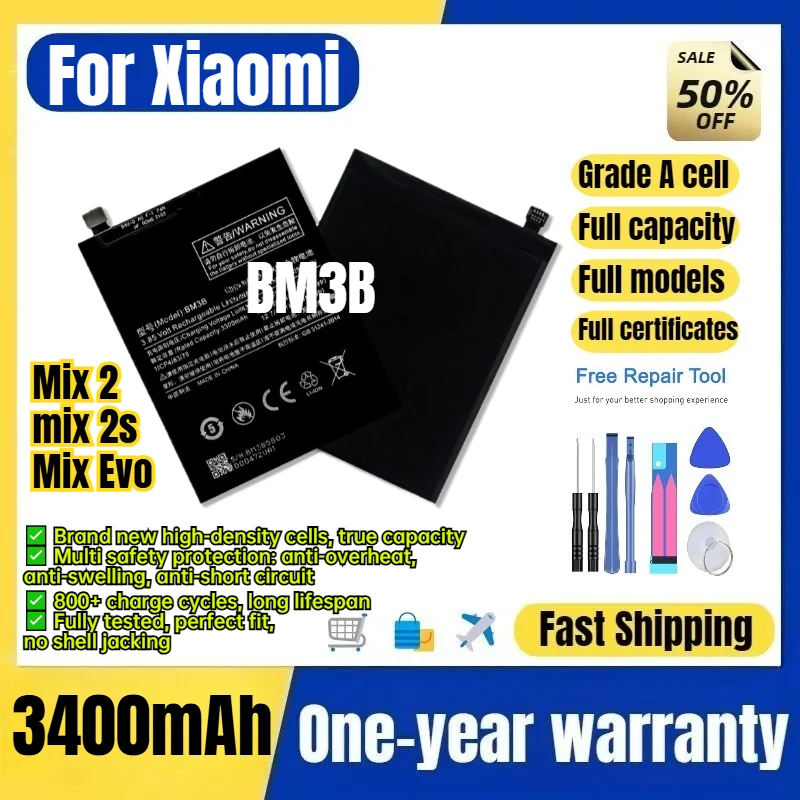 BM3B for Xiaomi Mix 2/mix 2s/Mix Evo Phone Battery 0Cycle High Quality High Capacity Replacement Bateria Grade A Cell with Tools