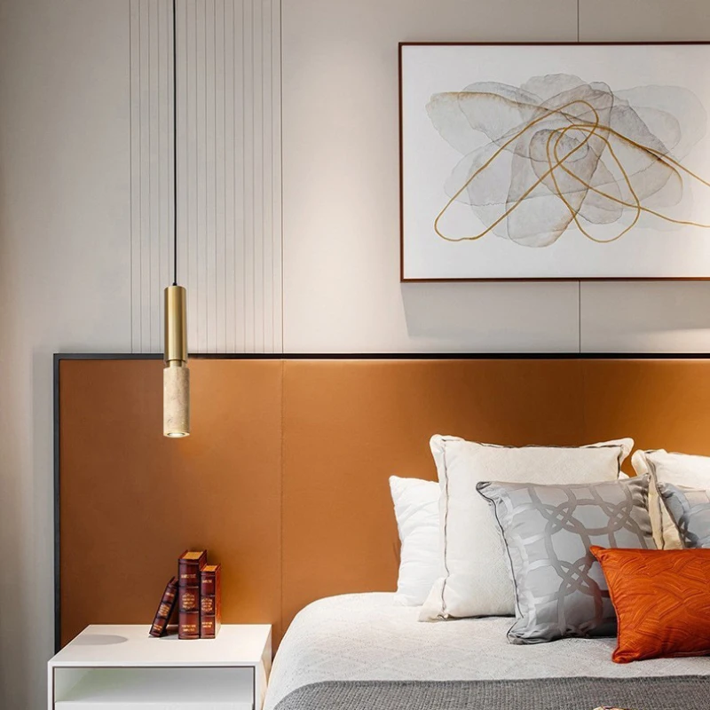 Natural Stone LED Pendant Light New Style Gold Metal Dining Room Bedroom Hanging Lamp Indoor Wire Adjustable