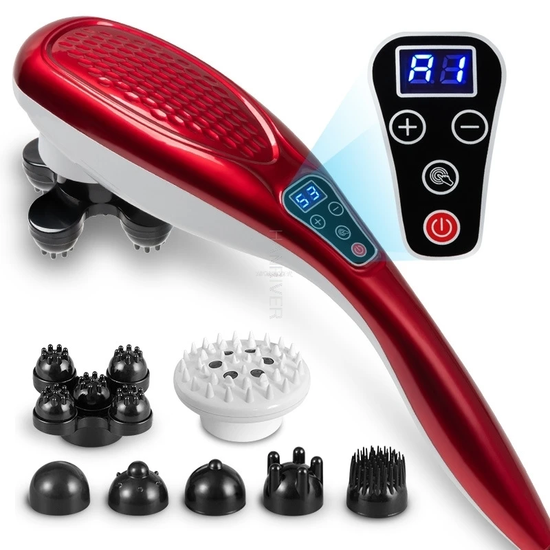

Electric Shiatsu Neck Back Massager Far Infrared Magnet Acupressure Vibration Handle Massage Waist Massager Device Pain Relief