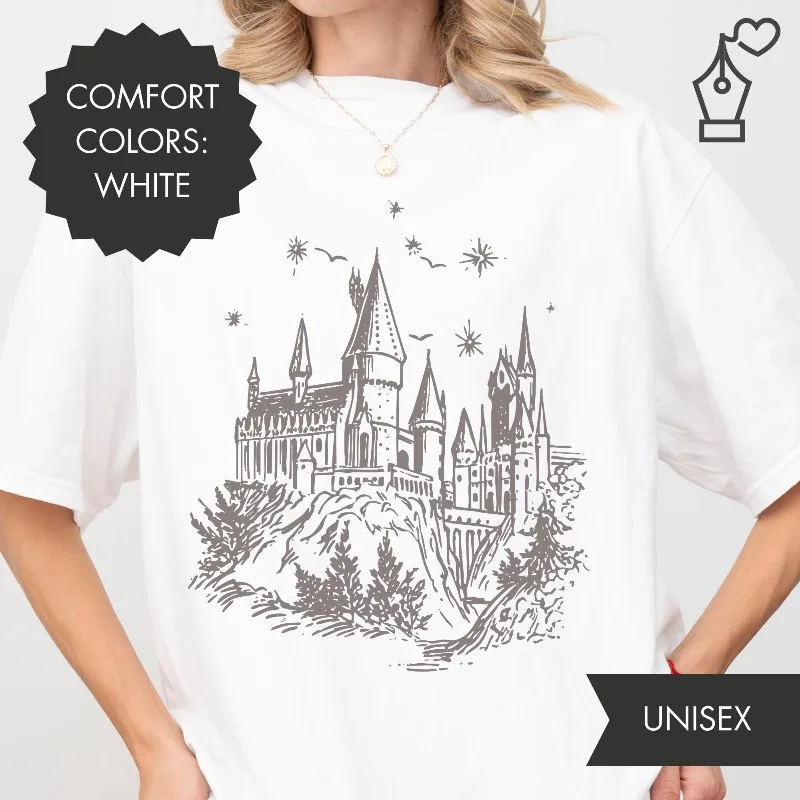 

Retro Hogwarts Comfortable Color Shirt Wizarding School Pattern T-shirt Four Seasons Casual Fashion Unisex T-shirt