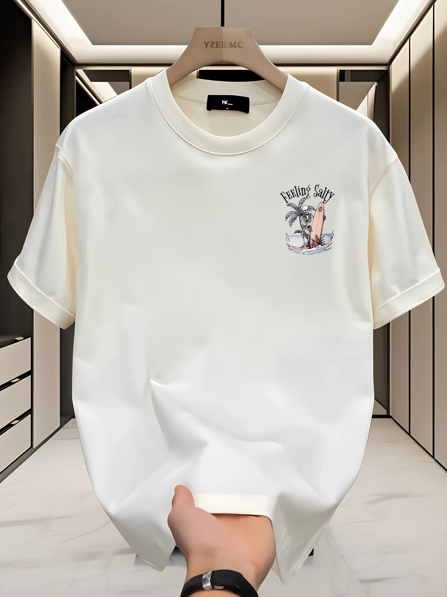 Men's Feeling Salty Graphic T Shirt Cotton Skeleton Surfer Palm Tree Ocean Print Vintage Beach Streetwear Oversized Summer Tee