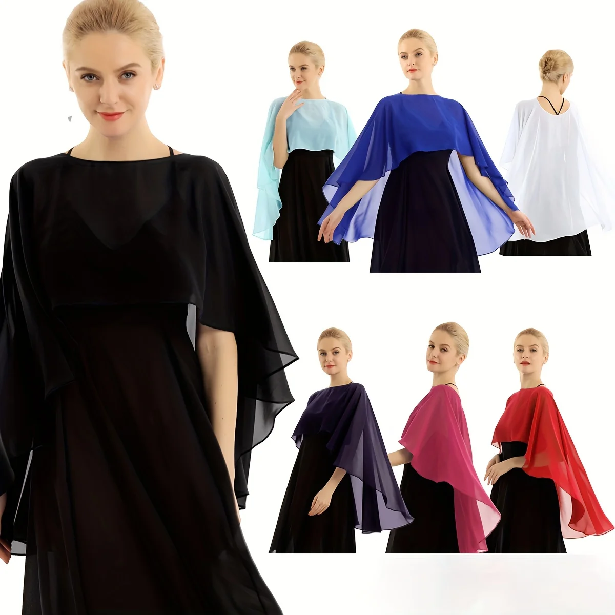 European and American New Evening Dress Shawl Pullover Cape Thin Chiffon Solid Color Scarf Sunscreen Breathable Single Color Wom