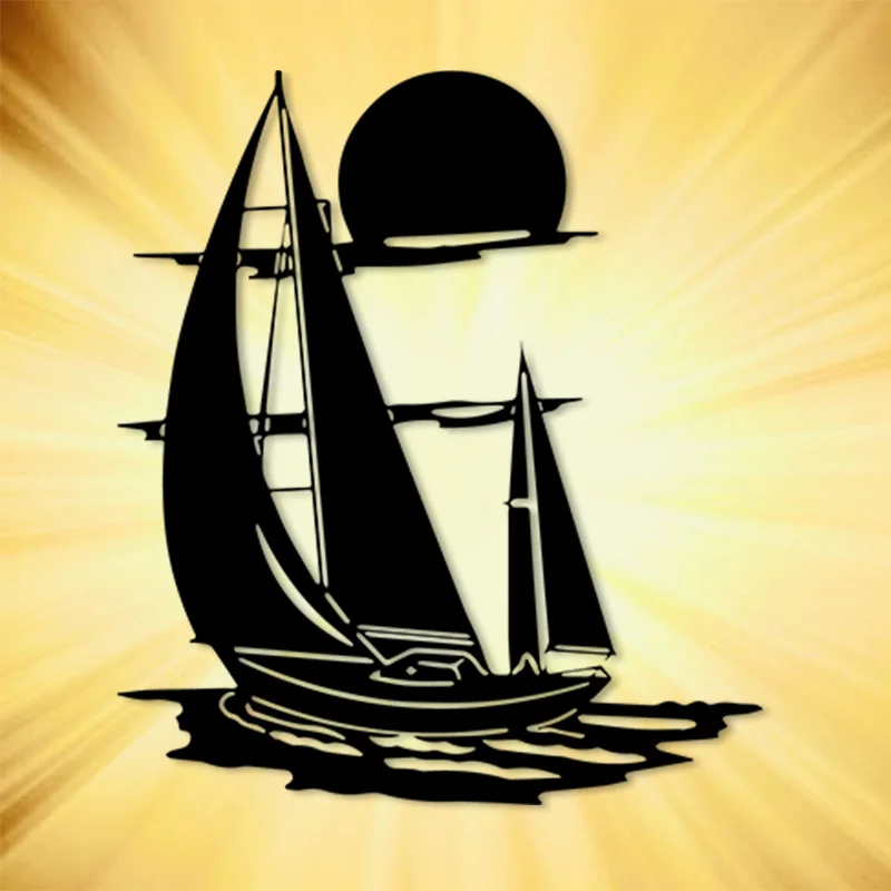 CIFBUY Metal Wall Art Rustproof Retro Sunset Sailboat Nautical Decor Coastal Villa Living Room