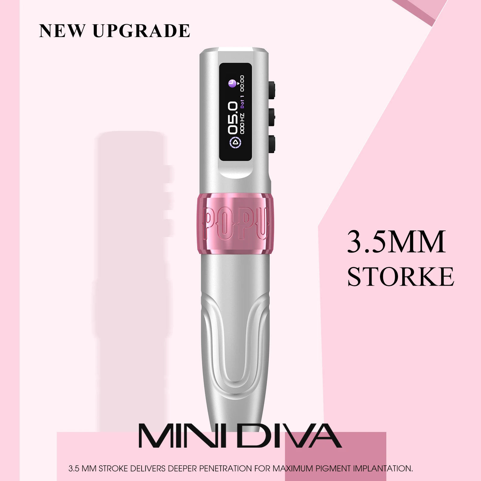 

Беспроводная машинная ручка PMU POPU MINI DIVA с ходом 3,5 мм, микроблейдинг PMU и SMP, штрихи волос, тонкая линия для картриджей, иглы для татуировки