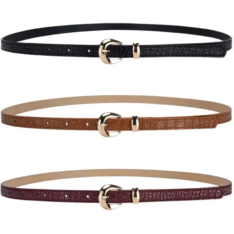 Blue Pu Leather Thin Belt Women's Fashionable Casual Jeans Dress Accessories Belt Simple Design Gold Pin Buckle Waistband