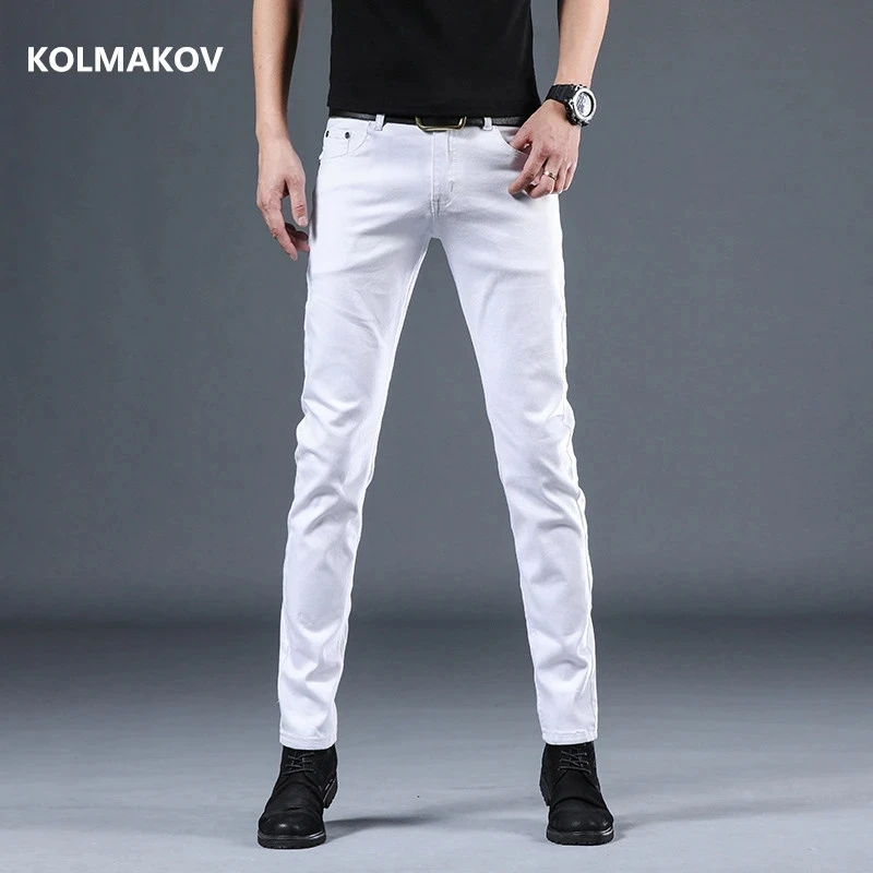 Jeans clássico de elástico monocromático masculino, calça jeans justa, preto e branco, moda masculina, 28-36, novo estilo, outono, 2023