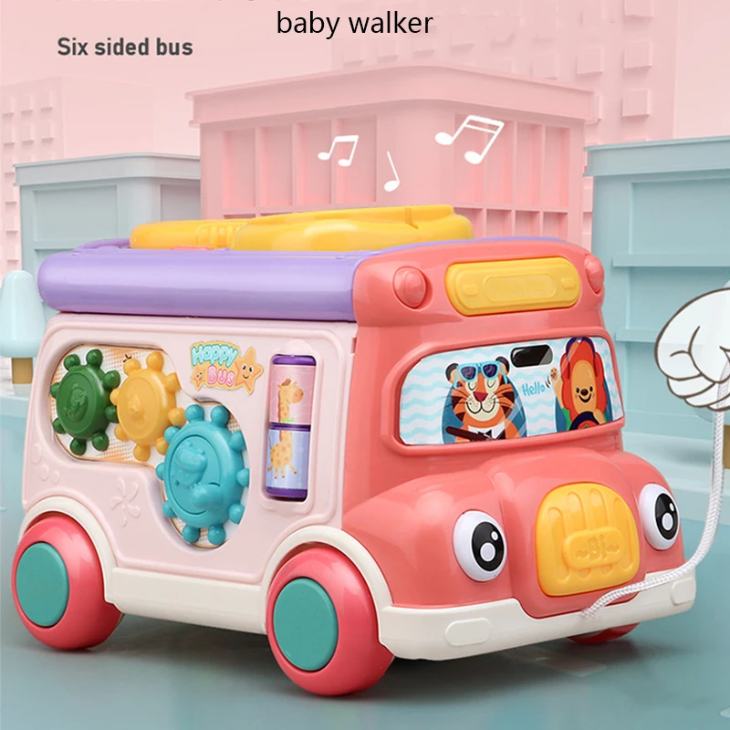 New Music Activity Bus Baby Toy Kid Sound Light Infant Learning Game Education Toddler Mobile Pull Car Toy for Boy Girl 3 Years+