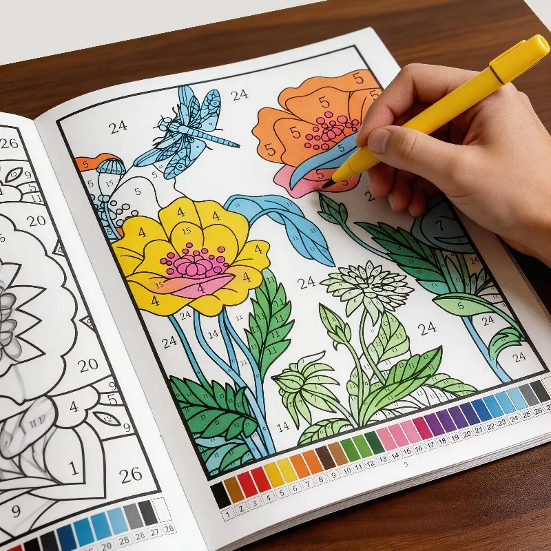 An Adult Fun Coloring Book Complete The Coloring By Following The Corresponding Number Prompts with 32 Plant and Animal Patterns