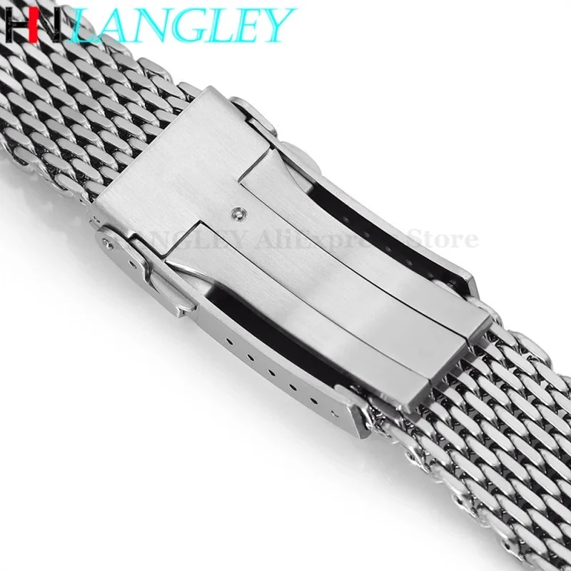 Steel Stainless Steel Watchband18mm 20mm 22mm for Seiko Milanese Loop Shark Mesh Bracelet Replacement Luxury Solid Double Buckle