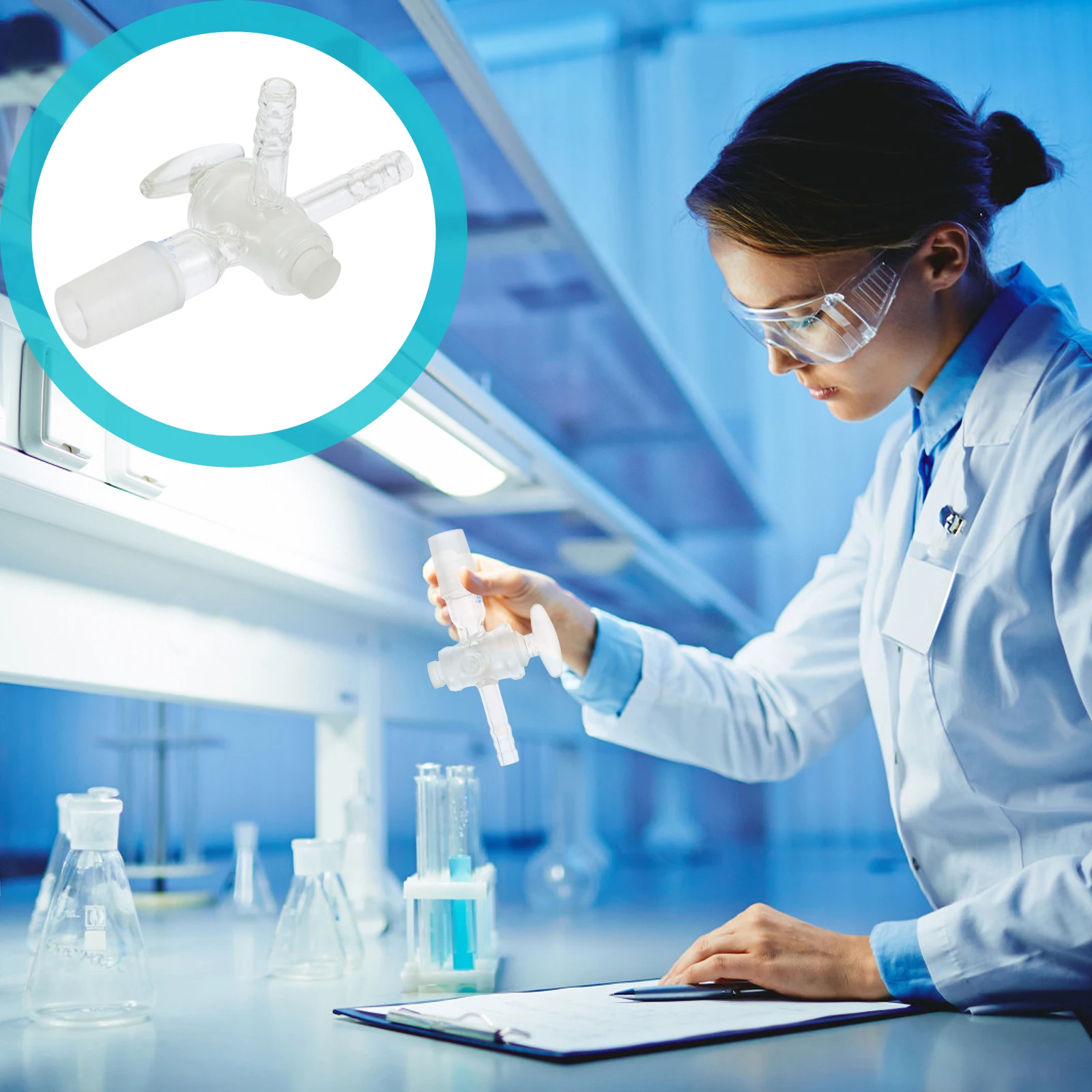 

1pc Glass T-Piston Connector Three-Way Vacuum Piston Laboratory Instrument Tube Adapter For Science Research Education