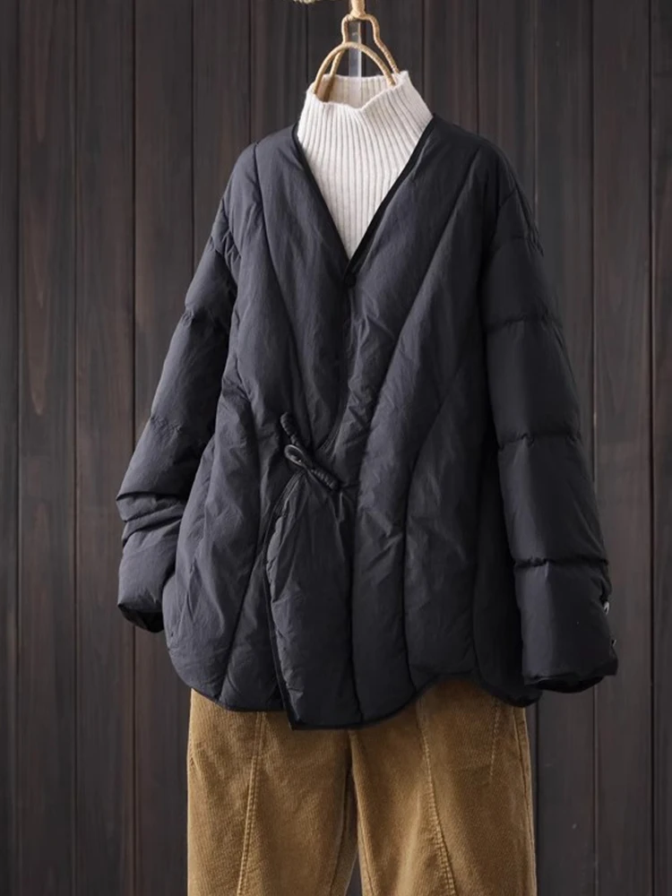 

Новая китайская утепленная теплая хлопковая куртка для женщин, стеганое зимнее пальто с V-образным вырезом в стиле ретро, на пуговицах, без бренда