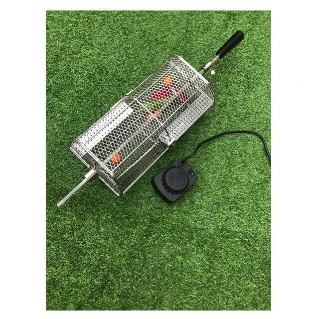 Stainless Steel Grill Basket Rotisserie Kit for BBQ Grill Cooking
