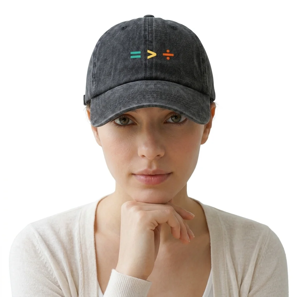 Vintage Washed Math Symbol Graphic Baseball Cap, Adjustable Unisex Dad Hat with Metal Buckle, Teacher Student Geek Gift