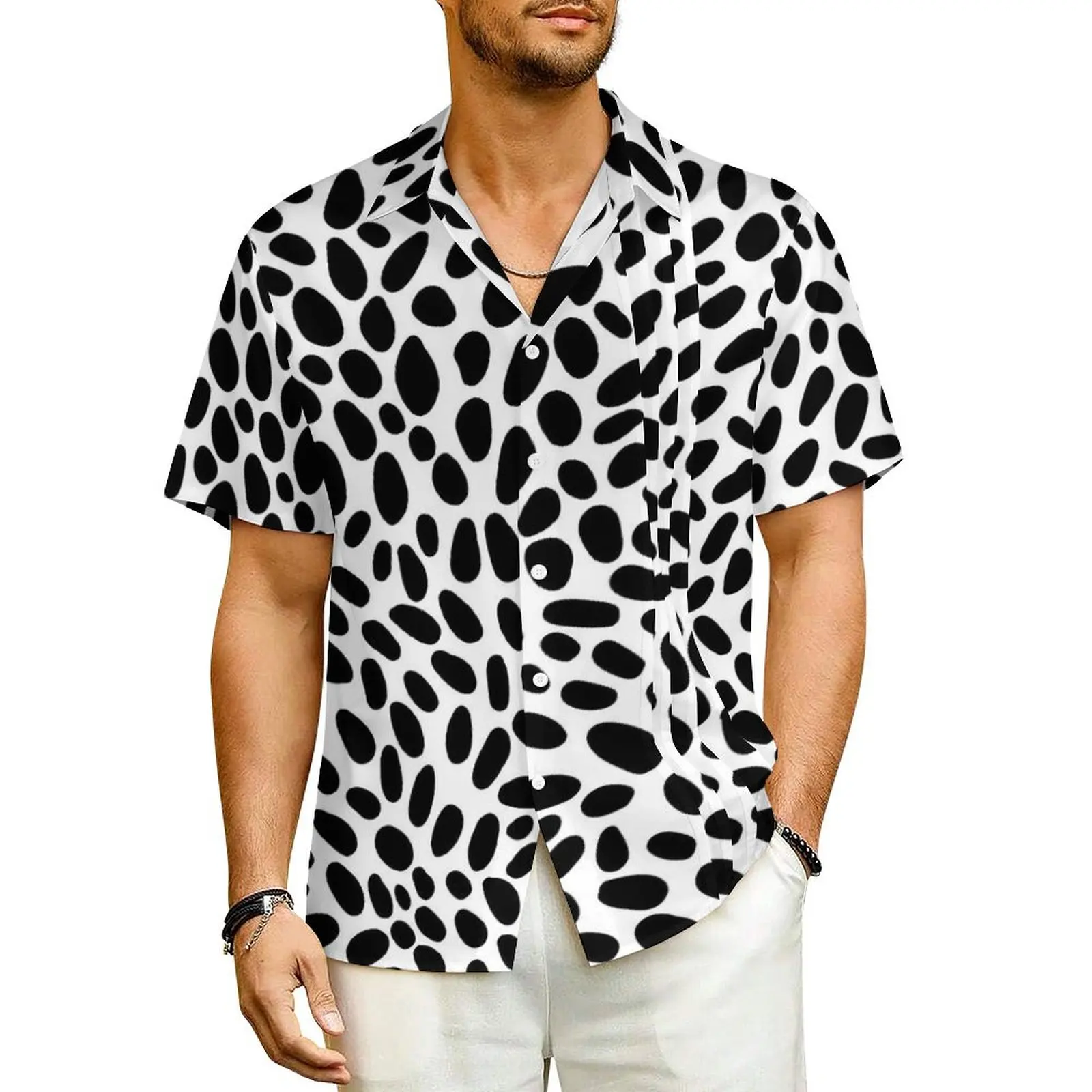 

Hawaiian Shirt Vacation Dalmatian Dog Blouses Animal Spotted Elegant Casual Shirts Men Short Sleeve Breathable Oversized Top