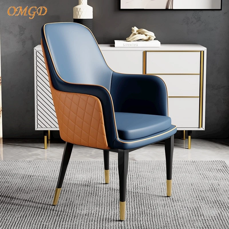 OMGD Italian Light Luxury Dining Chair Modern Simple Household Reclining Chair Sub Senior Hotel Reception Negotiation Chair