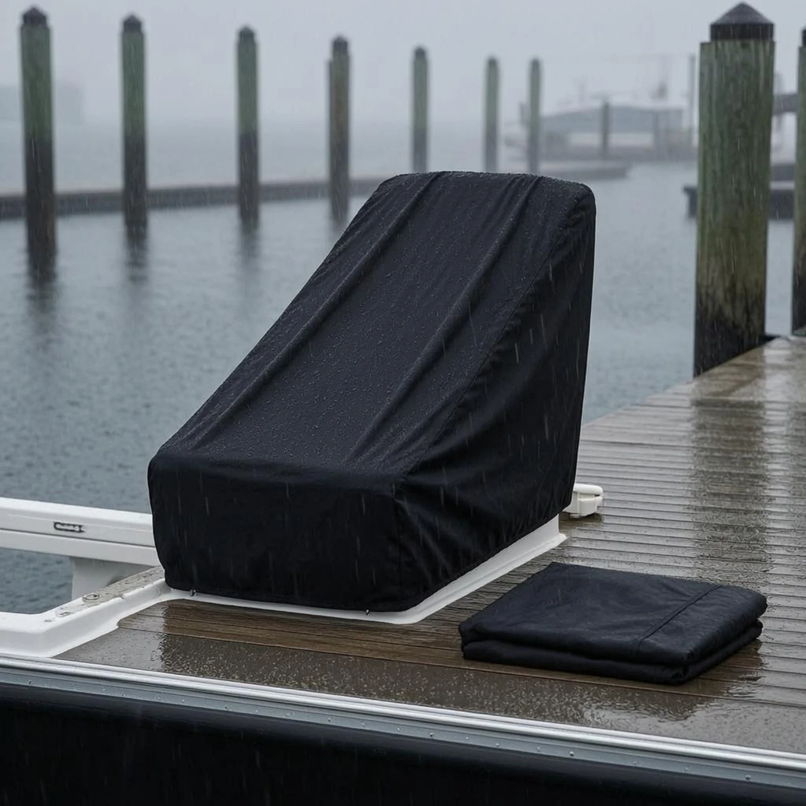 Fitted Boat Seat Cover Drawstring Closure Helm Seat Cover Marine Gear Oxford Material Black
