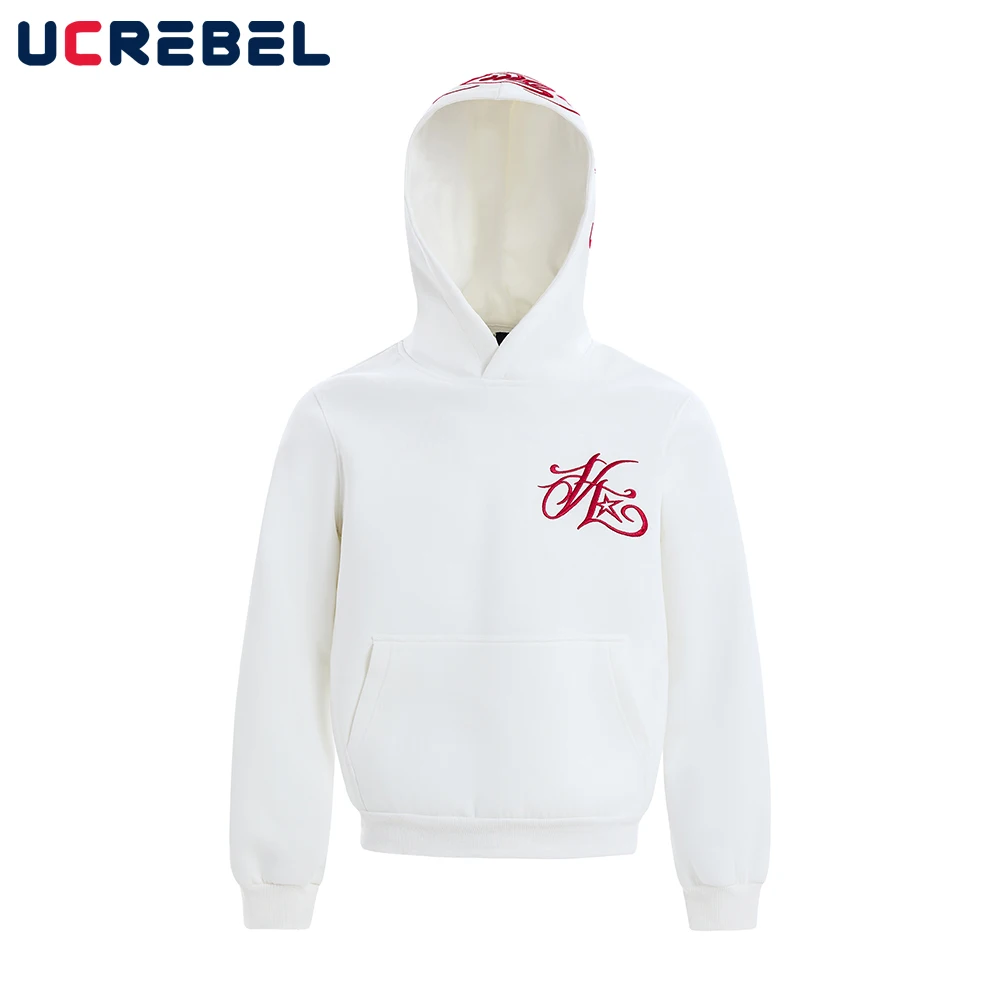 

Letter Embroidery Hooded Sweatshirts Mens Front Pocket Autumn High Street Loose Long Sleeve Hoodies Man