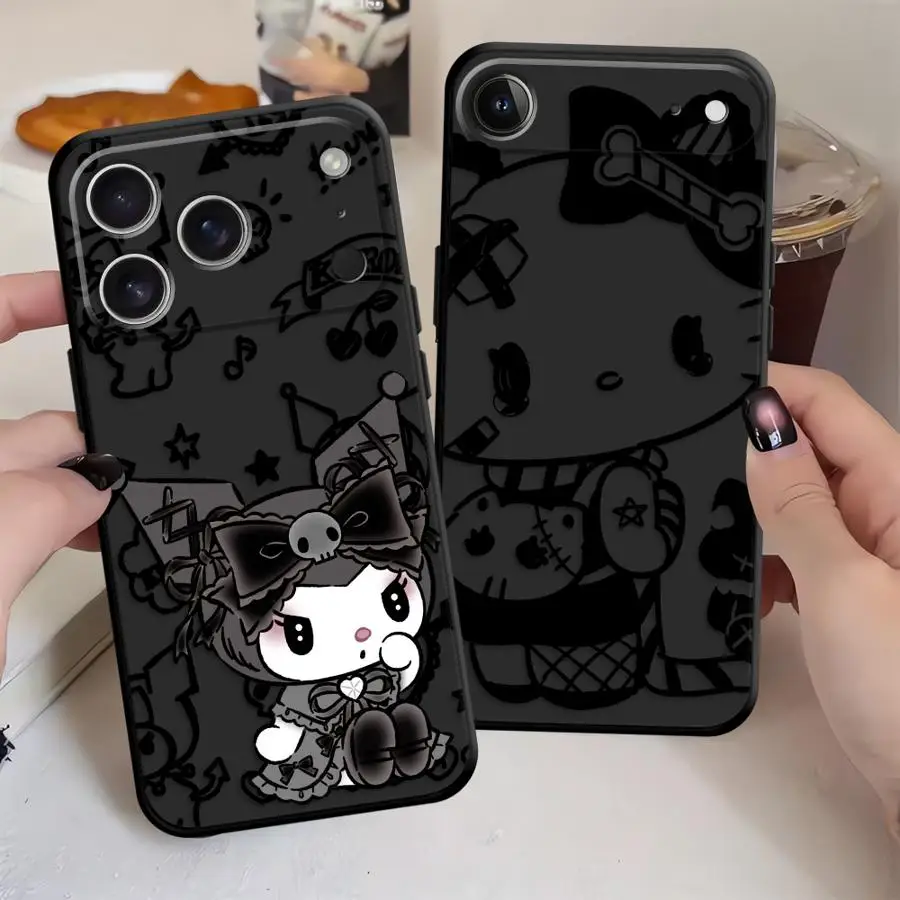 حافظة سانريو كول كورومي لهاتف آيفون 15 16 14 Plus 7 8 17Air XS Max XR 13 12 11 17 Pro غطاء هاتف ناعم أسود