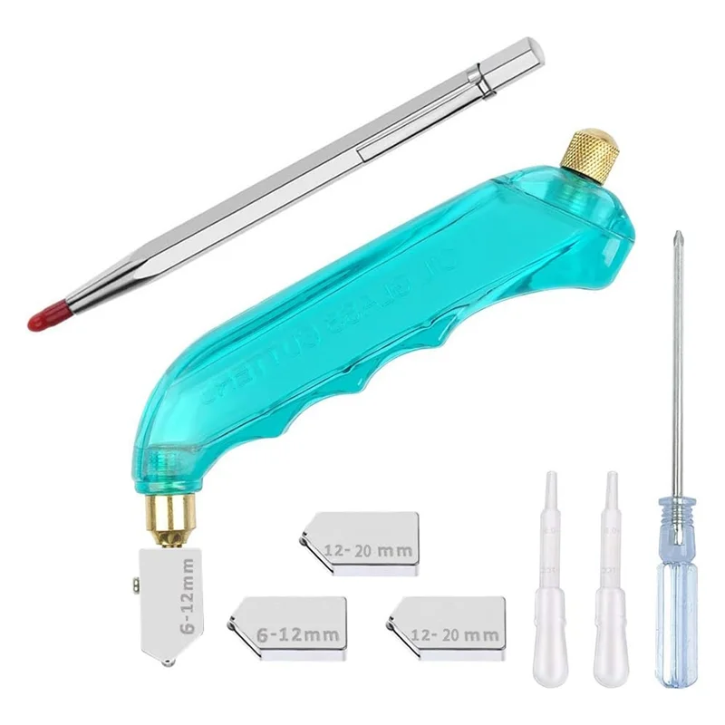 

BAAG-Glass Cutting Tool Kit Includes Blue Oil Feed Glass Cutter With 3 Extra Replacement Head(6Mm-12Mm,12Mm-20Mm) Durable