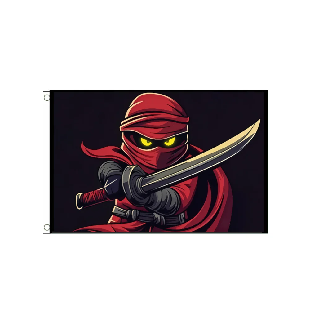 Red Ninja Warrior Katana Sword Flag 2x3ft 3x5ft Cool Japanese Samurai Style Banner Bedroom Game Room Wall Decor