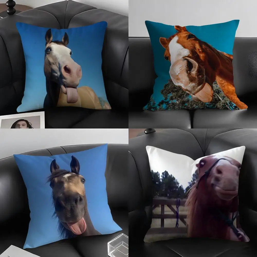 Funny Expressions Horse Cushion Cover Pillowcase Ultra Soft Skin Friendly Fabric Cloud Like Comfort & Concealed Zipper