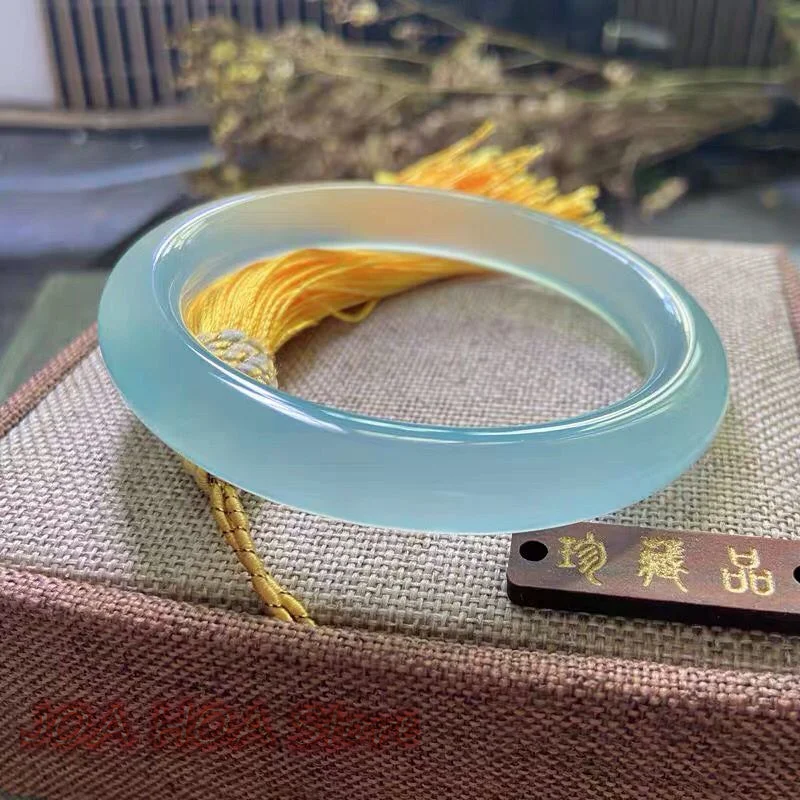 Quality Gaobing Tianqing Frozen Aquamarine Fat Round Bar Chalcedony  Fashionable Sky Blue Agate Jade Bracelet Exquisite Jewelry