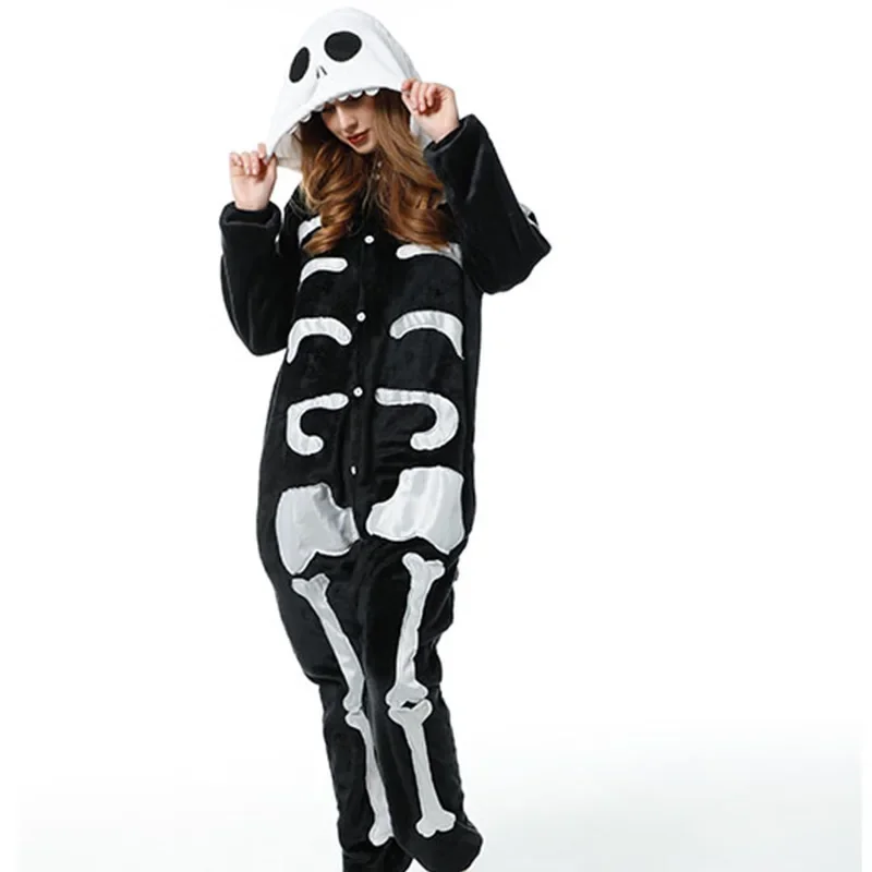 

Skeleton Boy Girl Pajamas Onesie Kids Kigurumi Anime Cartoon Pijama Winter Warm Women Nightie Dramas Sleepwear Overalls