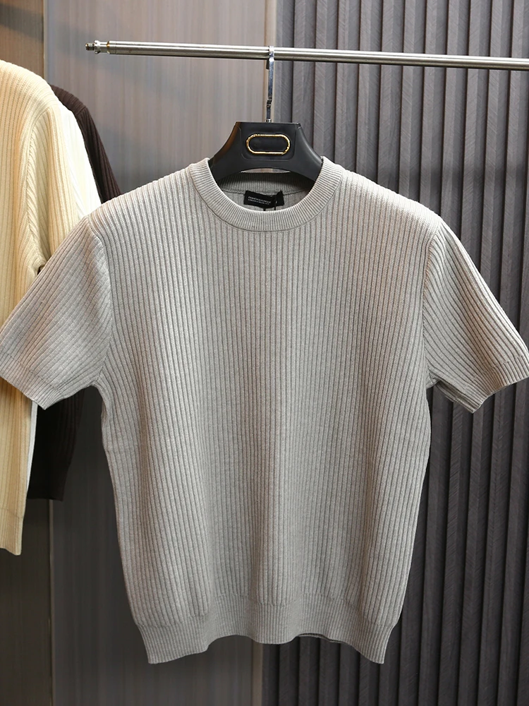 

Slim Fit ort Sve round Ne Knitted irt Thin Breathable Men's Faion Top Youth Casual Wear Skin Friendly Autumn New