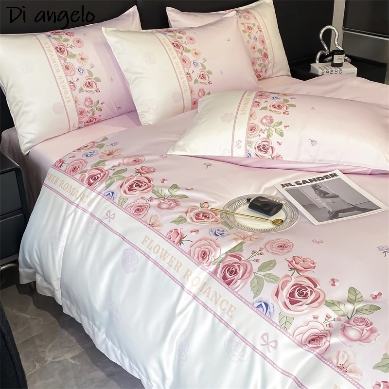 Pink Roses Bedding Sets, Digital Printing, European Style, Queen, King Bed Linen, Duvet Cover Sheet, Pillowcase , Wedding Gifts