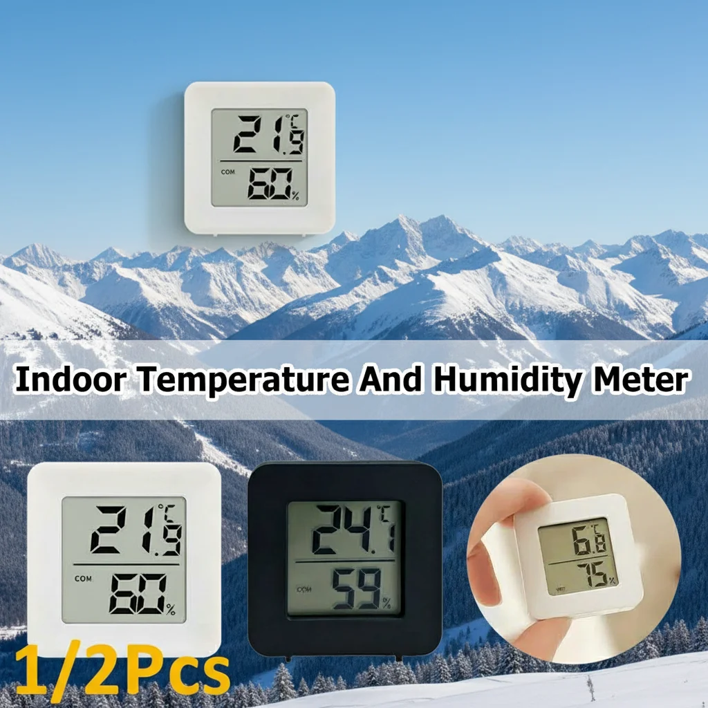 1/2PCS Temperature Meter Gauge for Room Mini Digital Thermometer Hygrometer with Wall Mount Sensor LCD Screen for Home Use