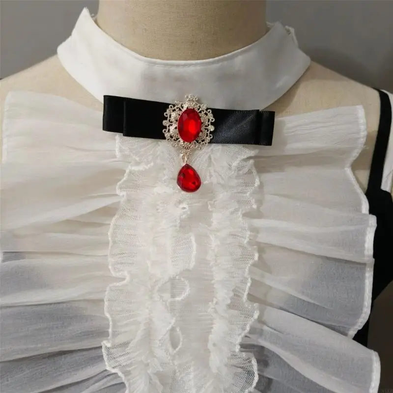 N5KB Crystal Ruffle Jabot Cuffs Halloween Costume Victorian Colonial Collar