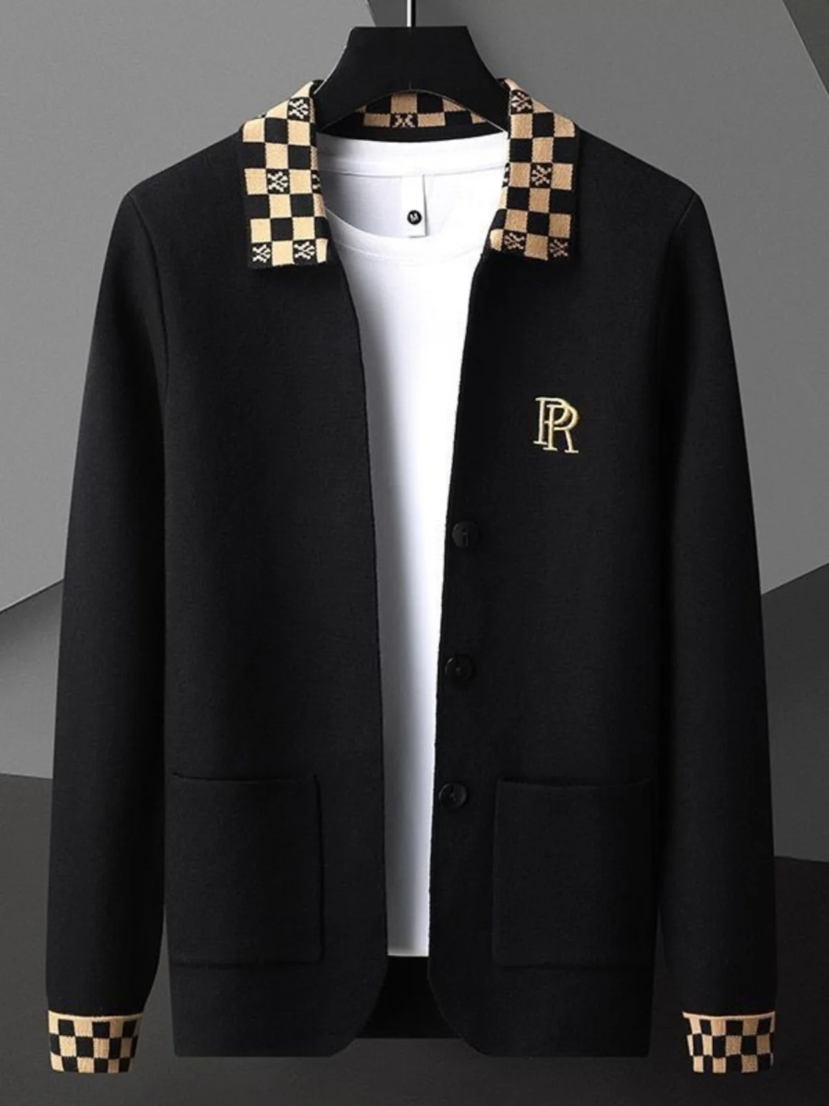 Elegant Woolen Jacket for Men Spring Autumn Short Stylish Youth Patchwork Embroidery Windbreaker Slim Fit Business Casual Coat