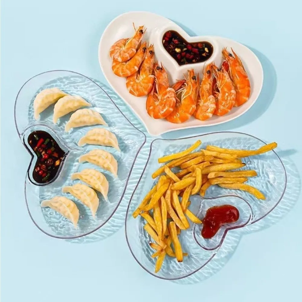 Household Heart-shaped Dumpling Plate PET Multifunctional Snack Plate Wave Texture Transparent Dipping Dish Salad Plate