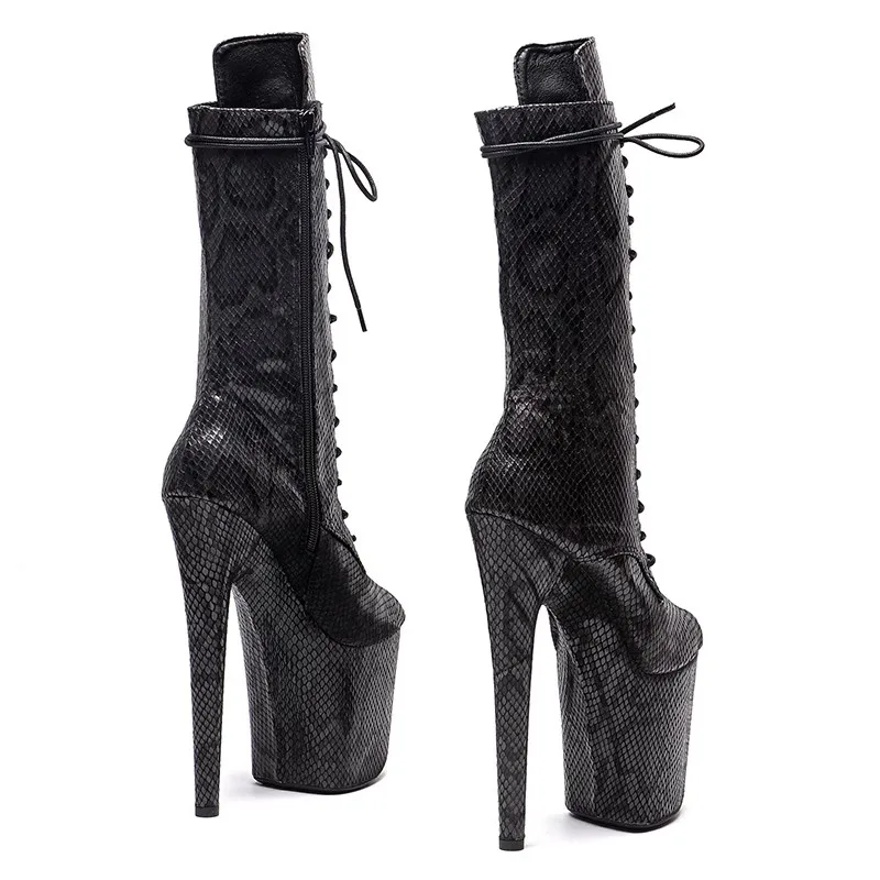 Auman Ale New 20CM/8inches PU Upper Sexy Exotic High Heel Platform Party Women Peep Toe Ankle Boots Pole Dance Shoes 549