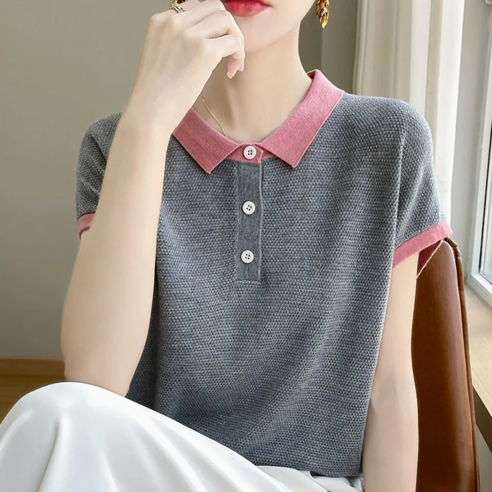 

Цветная футболка Blo Ne ort Sve, женский летний модный вязаный топ высокого качества в Гуанчжоу, тринадцатый лицо