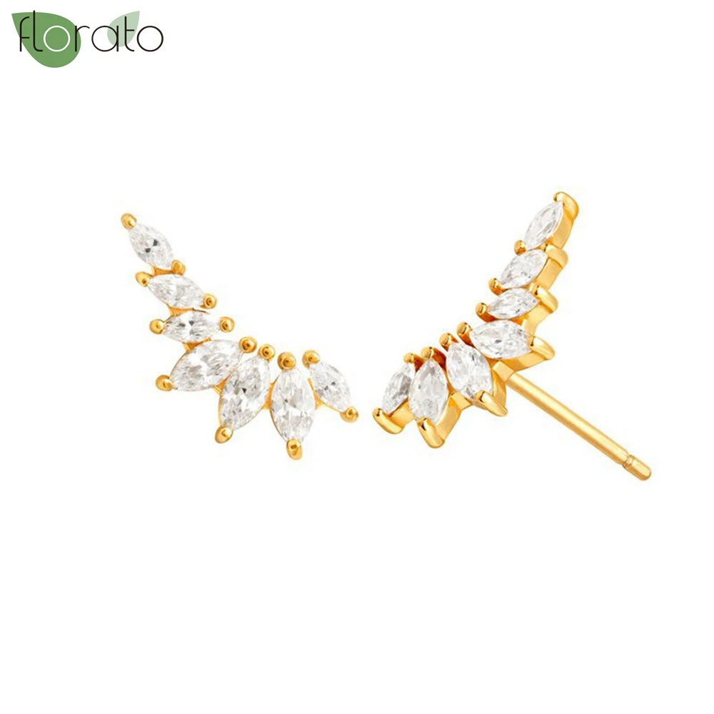 925 Sterling Silver Needle White Cz Wing Stud Earrings Delicate Earrings for Women Wedding Premium Accessories Luxury Jewelry
