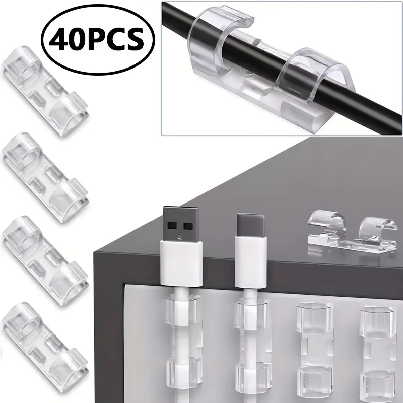40PCS Cable Organizer Clips Cable Management Desktop & Workstation Wire Manager Cord Holder USB Charging Data Line Winder