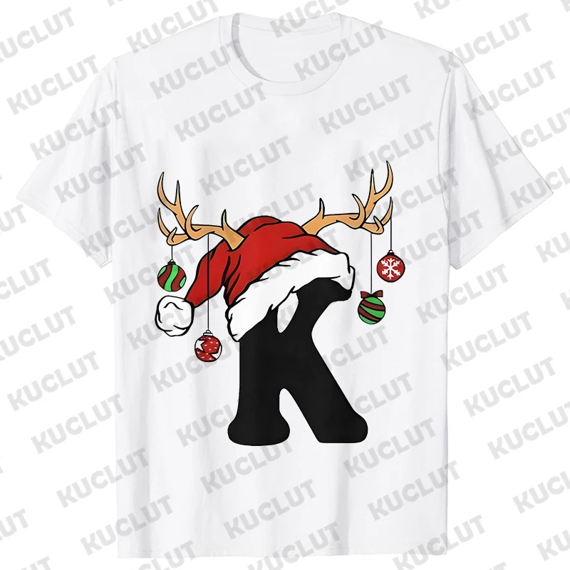 Christmas 26 Letters T-shirt Women Harajuku Fashion Trend Xmas Graphic Short Sleeve Tees Merry Christmas Party Female Clothing