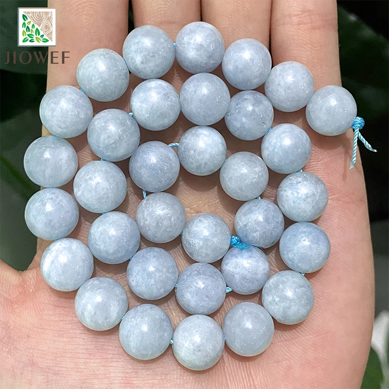 Natural Stone Beads Light Blue Jasper Chalcedony Round Beads Diy Bracelet Necklace for Jewelry Making 15\
