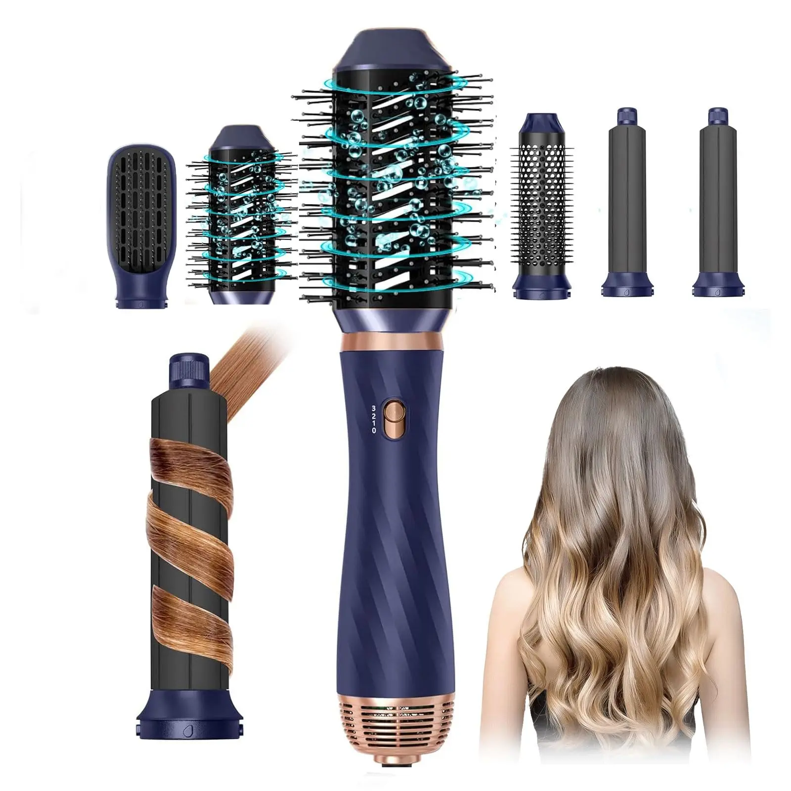 Blow Dryer Brush, 6 in One Detachable Hair Dryer Brush Curling Wand Curling Iron, Upgrade Negative Ionic Hair Styling Tool Set,