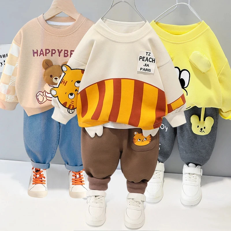 2024 children\'s Suit spring style new boys and girls\' leisure sports suit cartoon Kids Long Sleeve two-piece long sleeve 0-4 Y