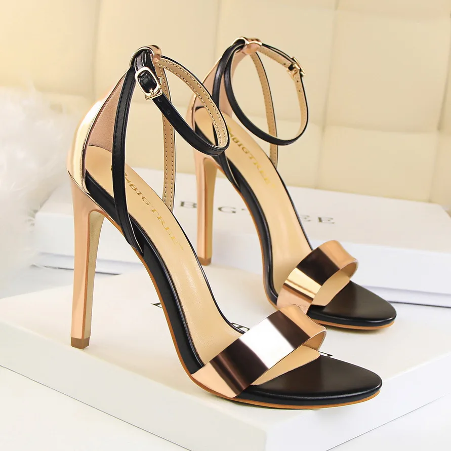 Estate donna 11cm sandali con tacco alto donna Open Toe Fetish Heels Lady Wedding Bridal Gladiator Nightclub Champagne Gold Shoes